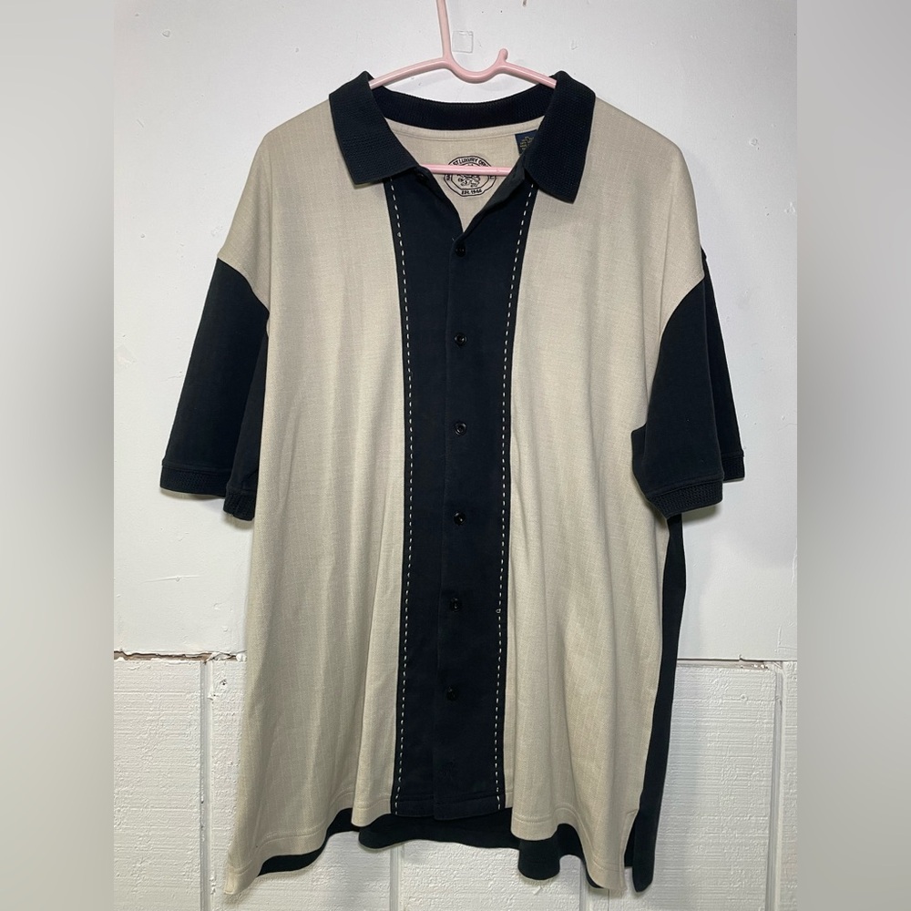 Nat Nast Luxury Men Large Silk Bowling Shirt Button Down Short Sleeve Pickstitch